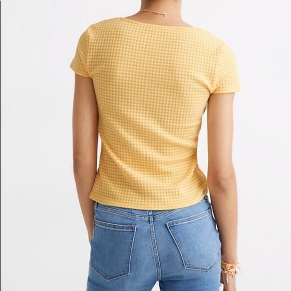 Madewell Atoboy Gingham Top Bow Front Tee Yellow Plaid - Picture 2 of 5
